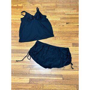 Swim by Cacique Womens 2PC Plunge Tankini 44C & Swim Skirt Plus Sz 24 Black